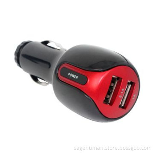 In-car charger for iPod/iPhone/iPad and other mobile phones, with 2 USB ports and 3.1A output power